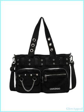 Gothic Y2K Canvas Tote Bag for Women Large Shoulder Handbag Office Travel